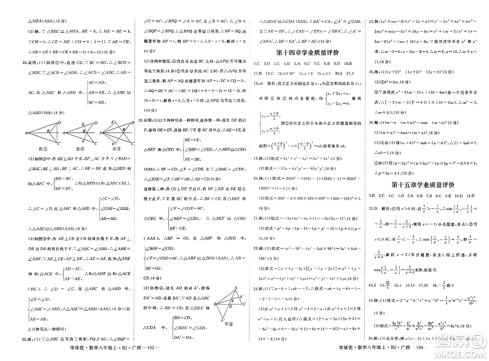 延邊大學出版社2023年秋學練優(yōu)八年級數學上冊人教版廣西專版答案