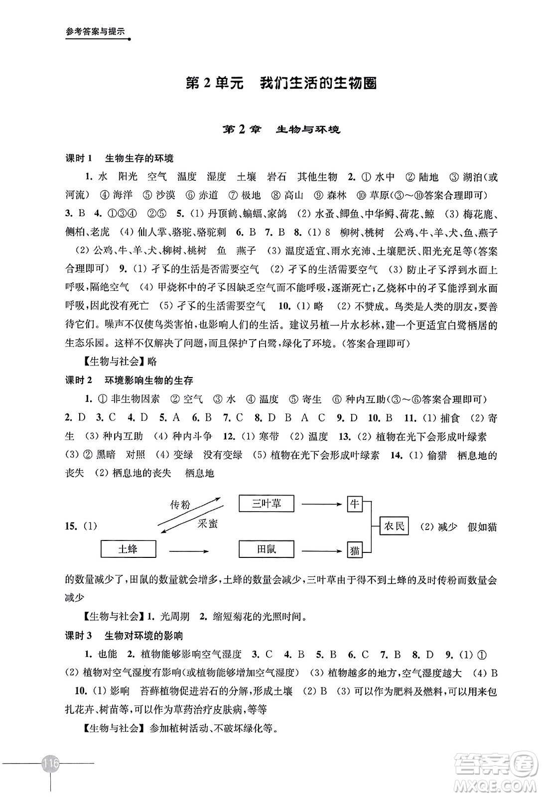 譯林出版社2023年秋課課練初中生物學(xué)七年級生物上冊蘇科版答案