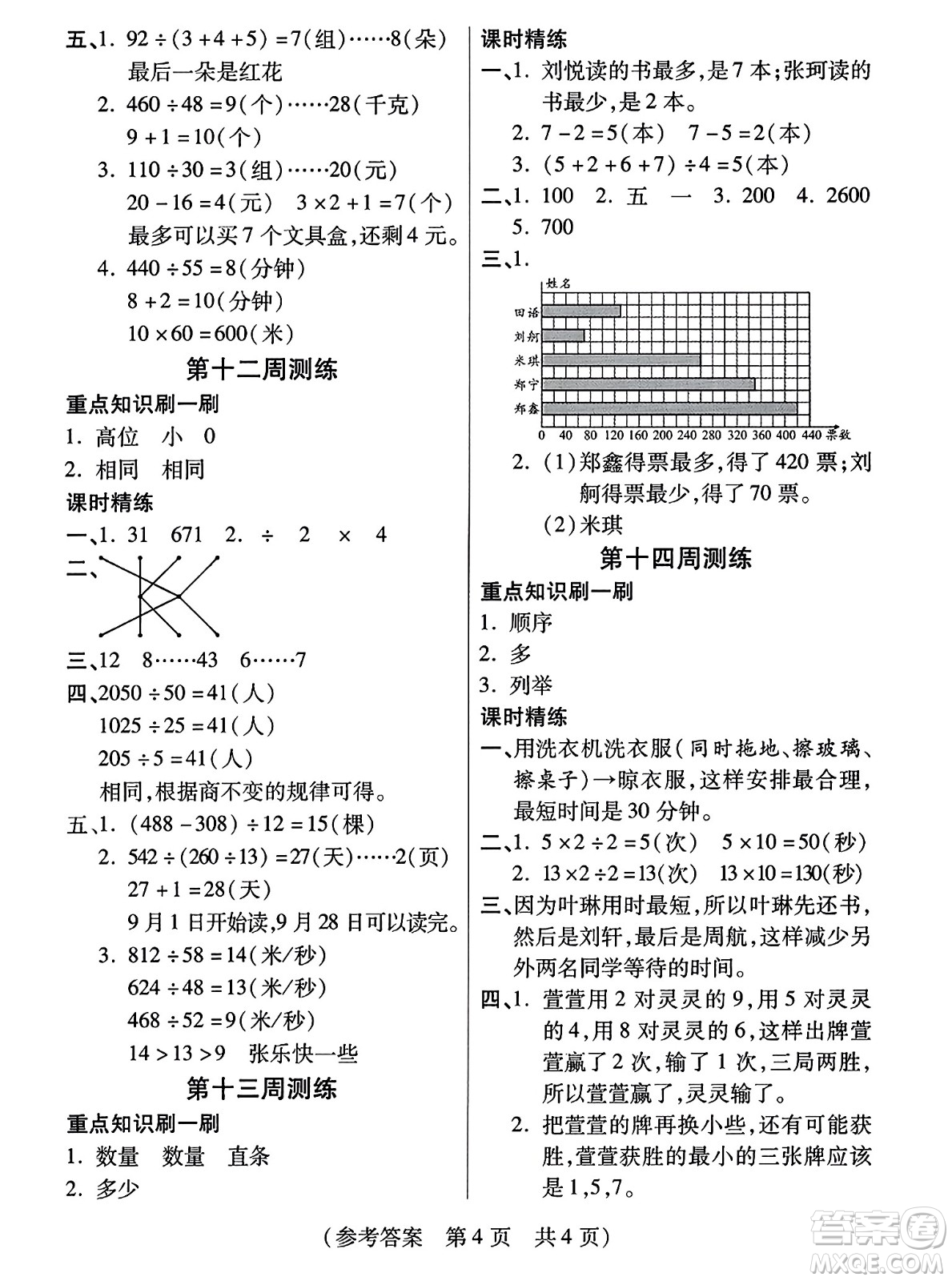 黑龍江美術(shù)出版社2023年秋黃岡金榜大考卷期末必刷四年級數(shù)學(xué)上冊人教版答案