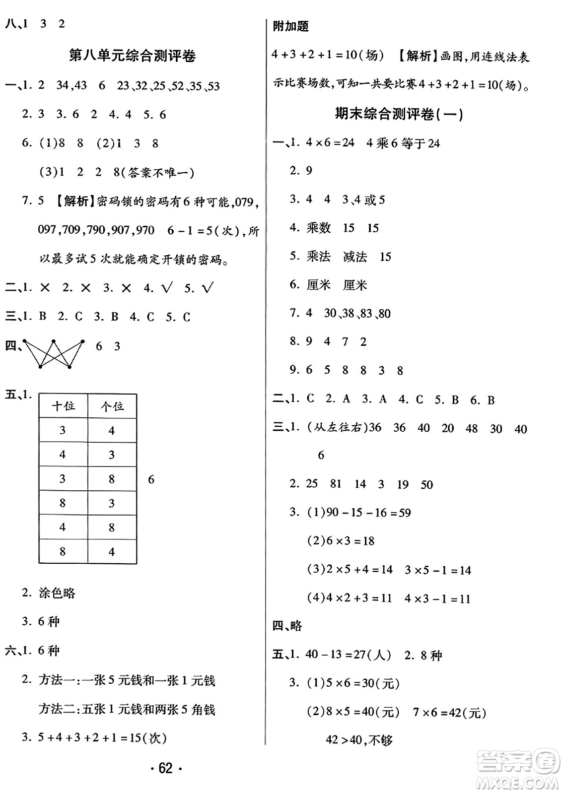 黑龍江美術(shù)出版社2023年秋黃岡金榜大考卷期末必刷二年級數(shù)學(xué)上冊人教版答案