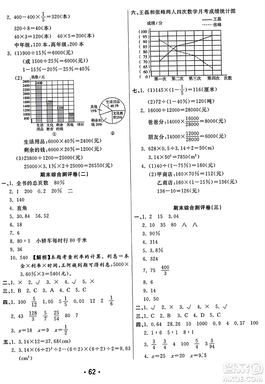 黑龍江美術(shù)出版社2023年秋黃岡金榜大考卷期末必刷六年級數(shù)學(xué)上冊北師大版答案