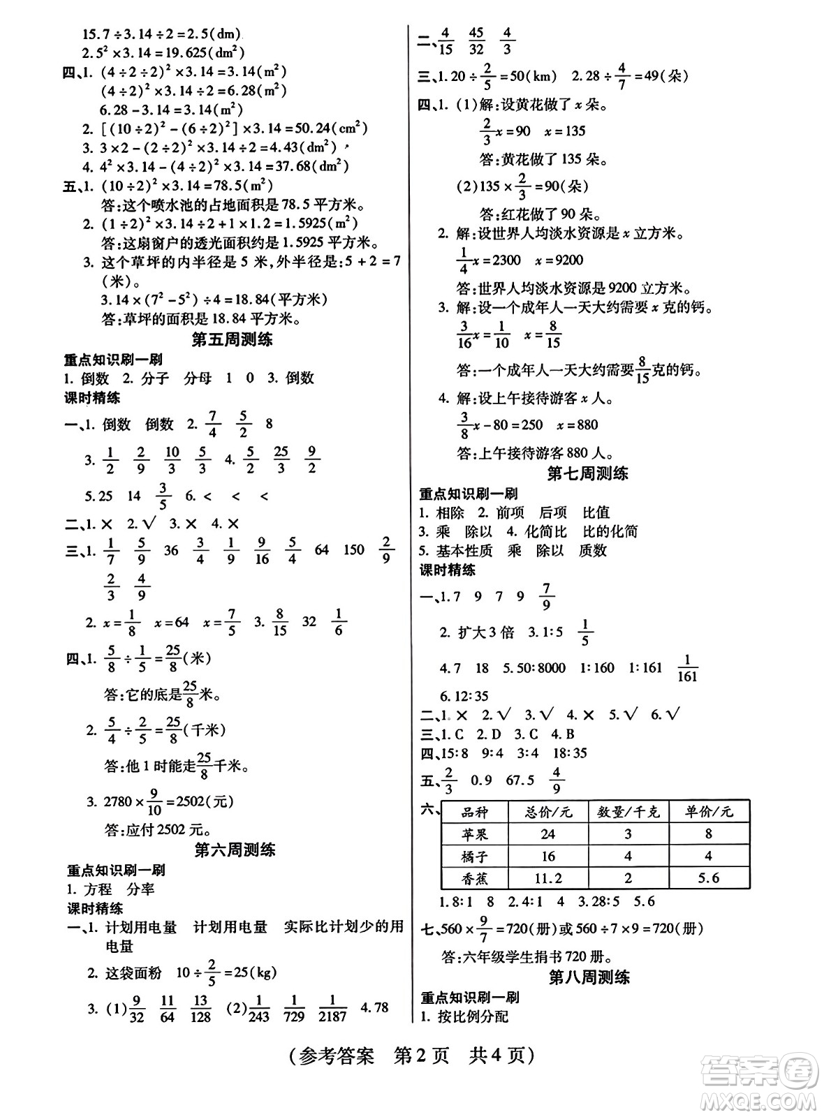 黑龍江美術出版社2023年秋黃岡金榜大考卷期末必刷六年級數(shù)學上冊西師版答案