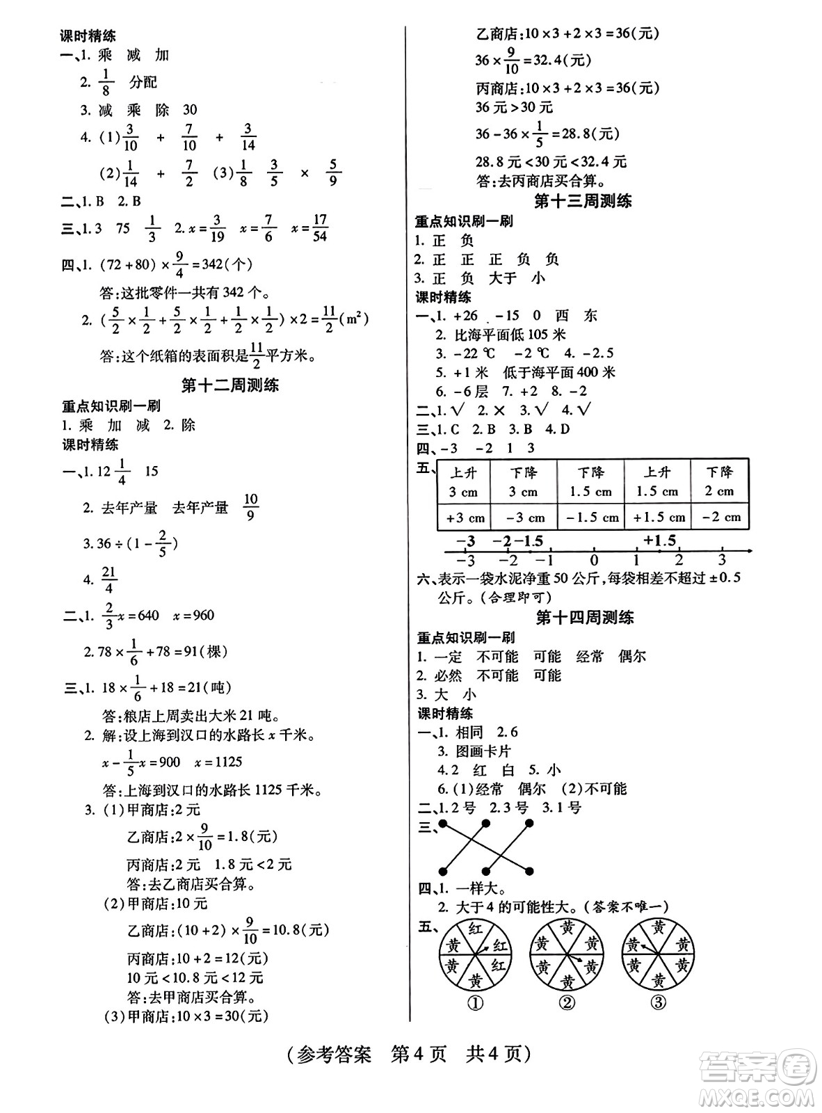 黑龍江美術出版社2023年秋黃岡金榜大考卷期末必刷六年級數(shù)學上冊西師版答案