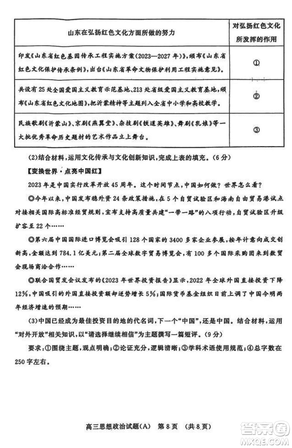 山東名校考試聯(lián)盟2023年12月高三年級階段性檢測政治試題參考答案