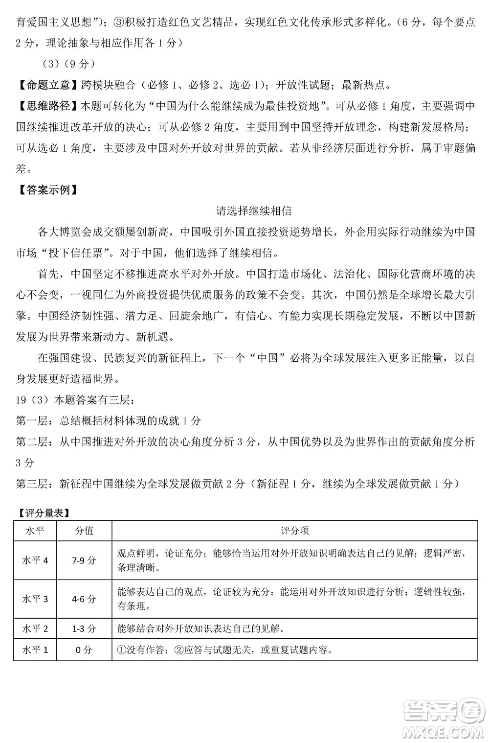 山東名?？荚嚶?lián)盟2023年12月高三年級階段性檢測政治試題參考答案