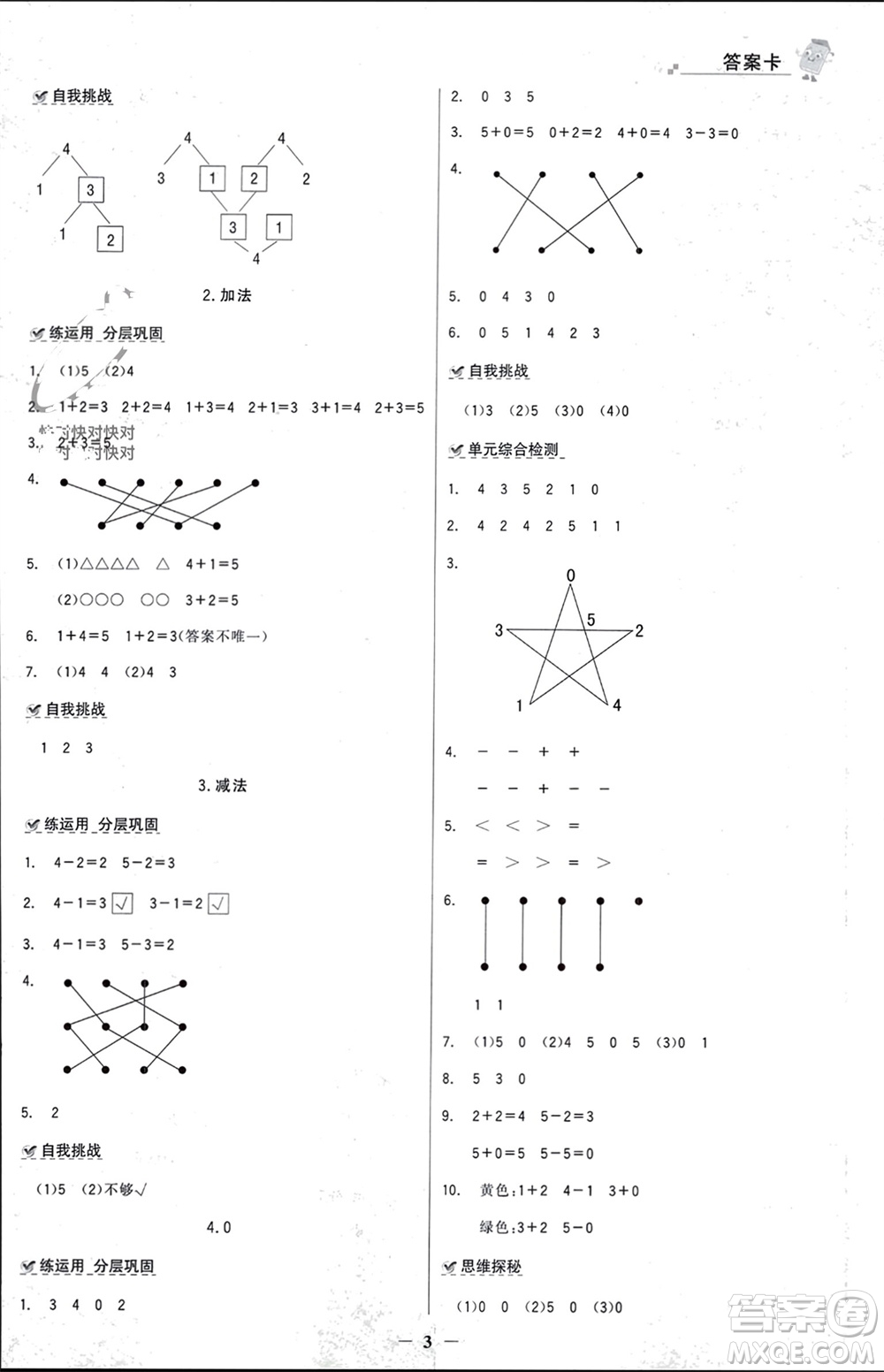 遼寧少年兒童出版社2023年秋世紀金榜金榜大講堂全彩筆記一年級數(shù)學上冊通用版參考答案