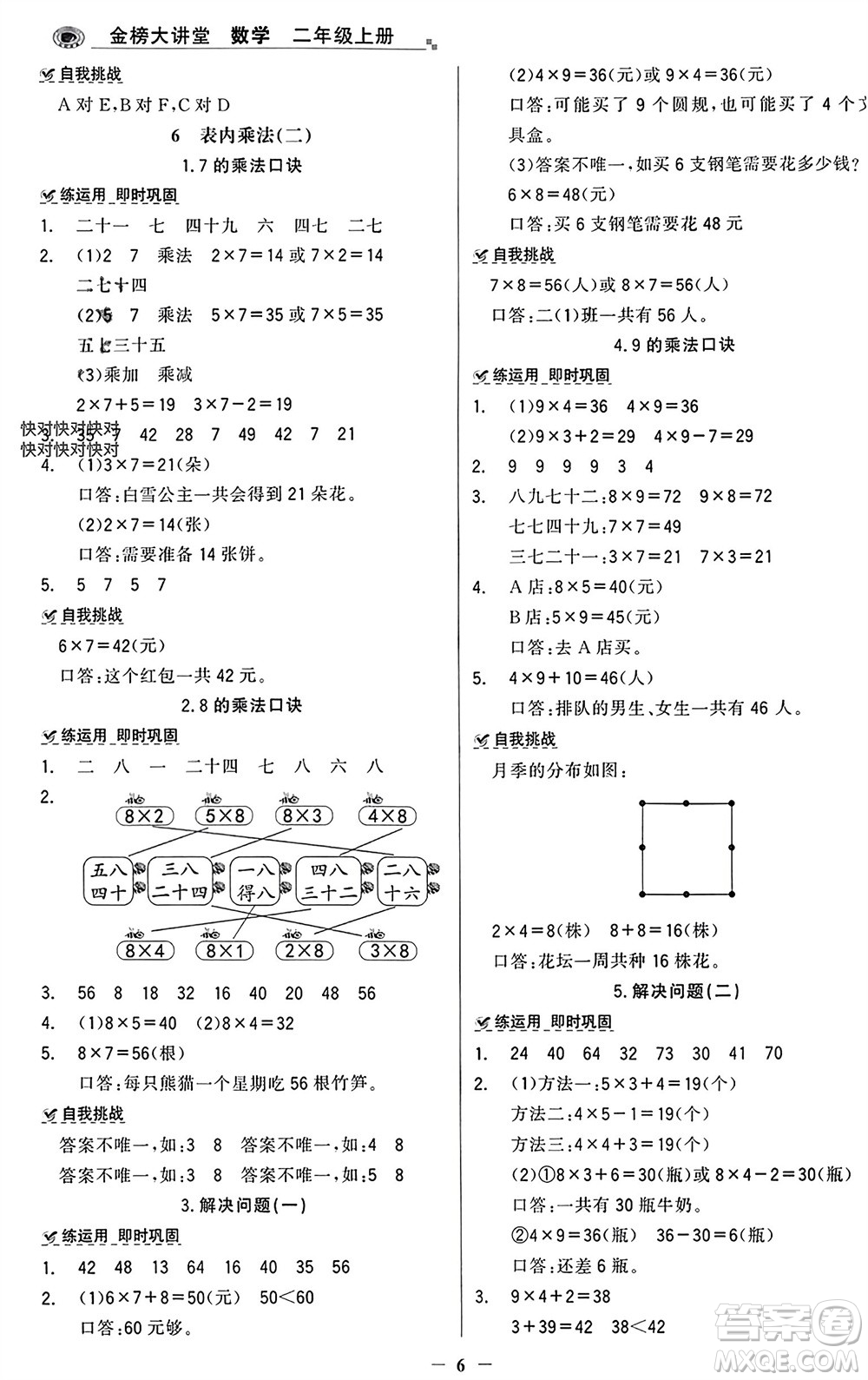 遼寧少年兒童出版社2023年秋世紀金榜金榜大講堂全彩筆記二年級數(shù)學上冊通用版參考答案