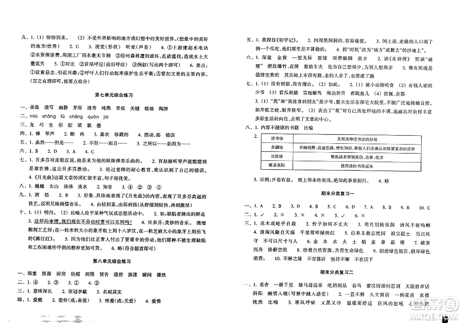 浙江教育出版社2023年秋鞏固與提高六年級語文上冊通用版答案