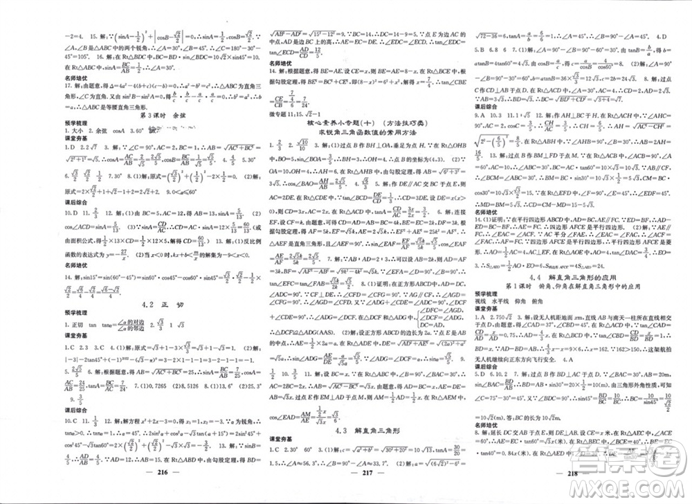 四川大學出版社2023年秋名校課堂內外九年級數(shù)學上冊湘教版參考答案