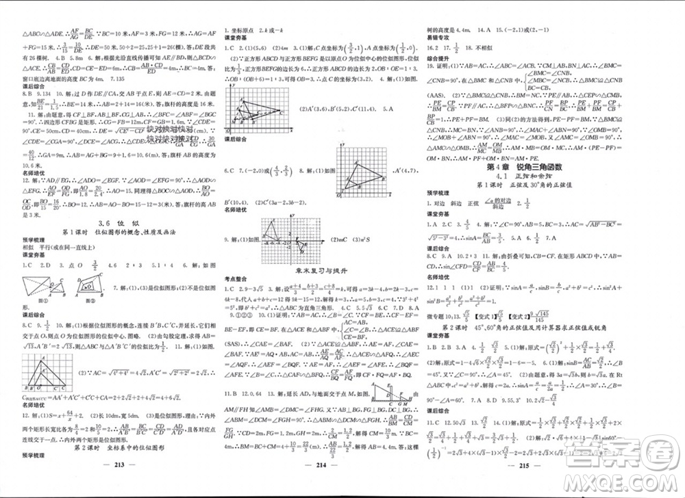 四川大學出版社2023年秋名校課堂內外九年級數(shù)學上冊湘教版參考答案