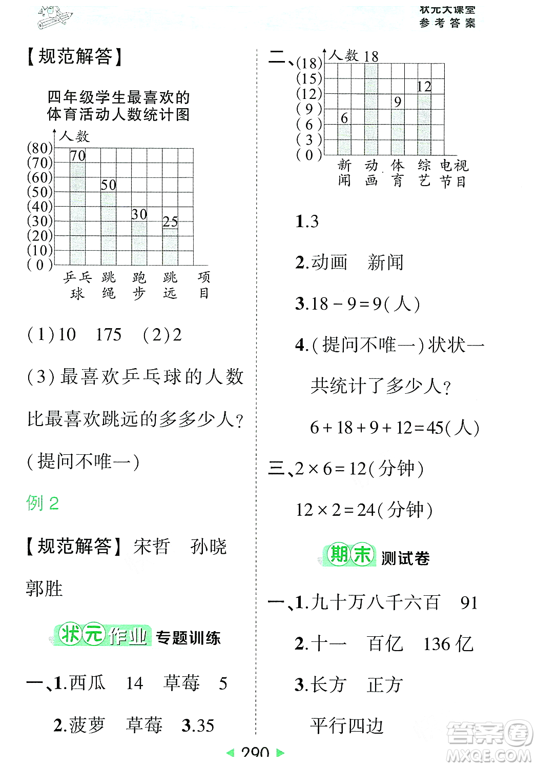 武漢出版社2023年秋狀元成才路狀元大課堂四年級(jí)數(shù)學(xué)上冊(cè)人教版答案