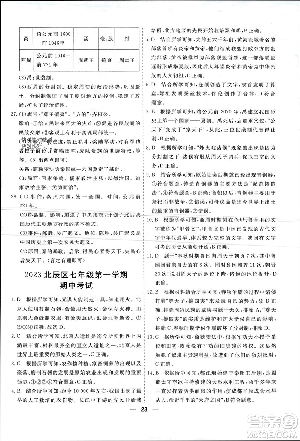 天津人民出版社2023年秋一飛沖天小復(fù)習(xí)七年級歷史上冊通用版參考答案