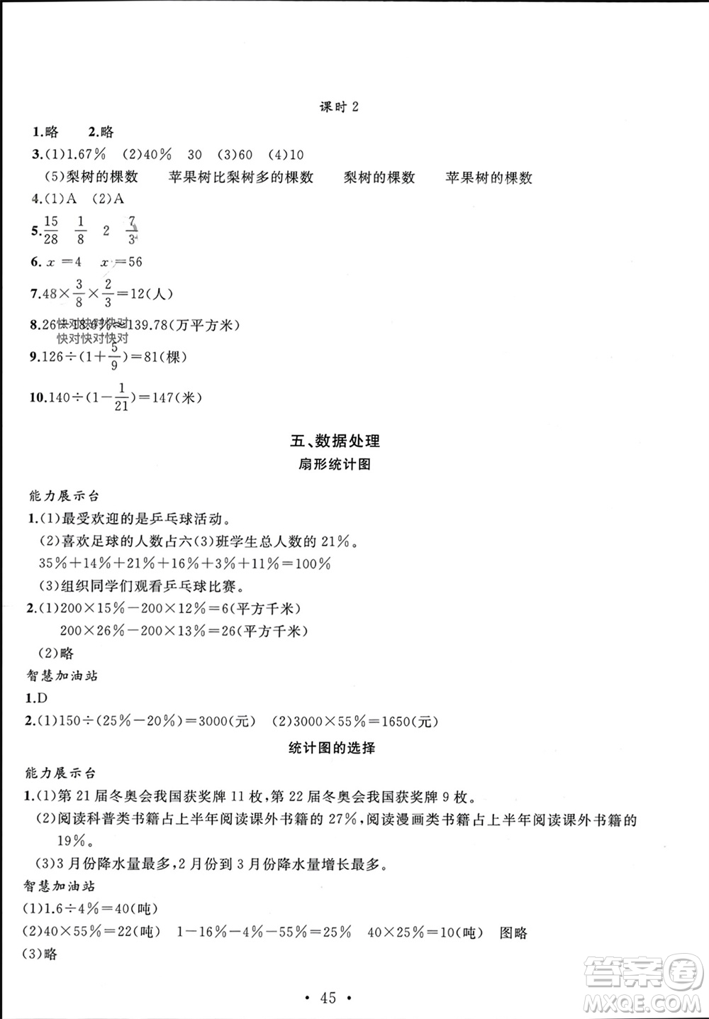 安徽大學(xué)出版社2023年秋名師講堂單元同步學(xué)練測六年級數(shù)學(xué)上冊北師大版參考答案