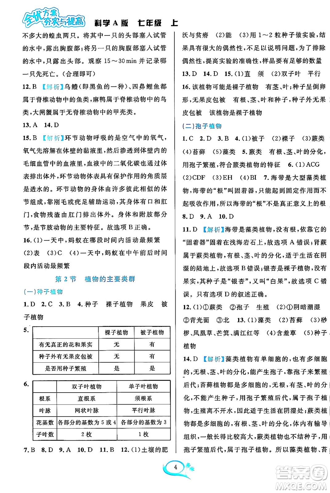 華東師范大學(xué)出版社2023年秋全優(yōu)方案夯實(shí)與提高七年級(jí)科學(xué)上冊(cè)華東師大版A版答案