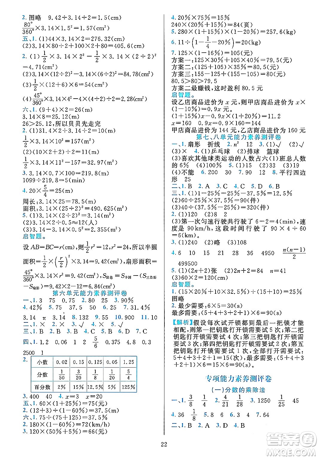 浙江教育出版社2023年秋全優(yōu)方案夯實與提高六年級數(shù)學上冊人教版答案