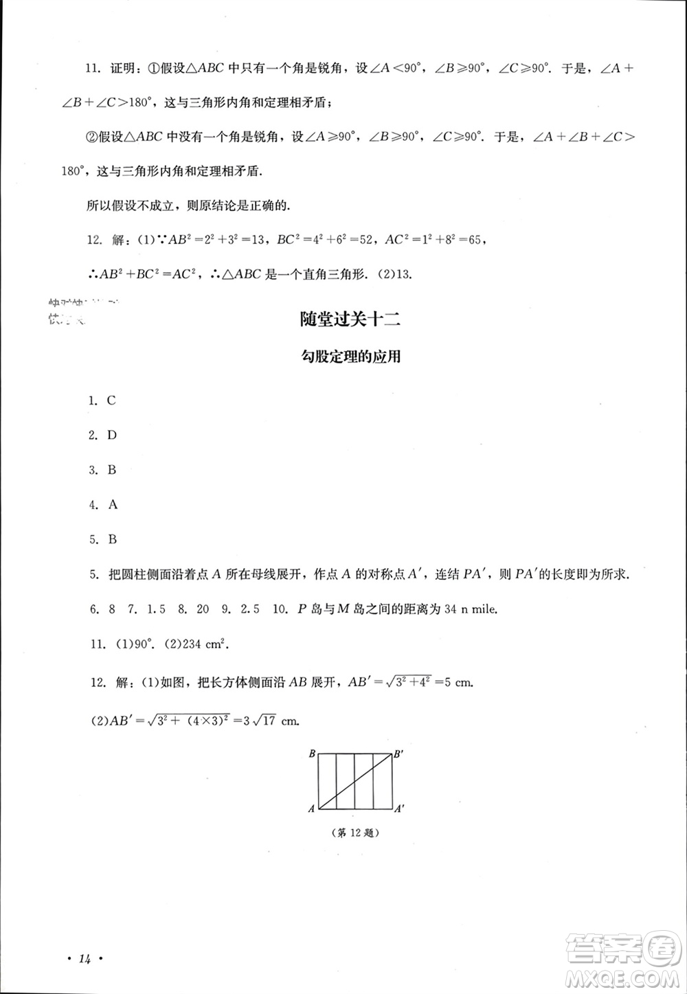 四川教育出版社2023年秋學情點評八年級數(shù)學上冊華東師大版參考答案