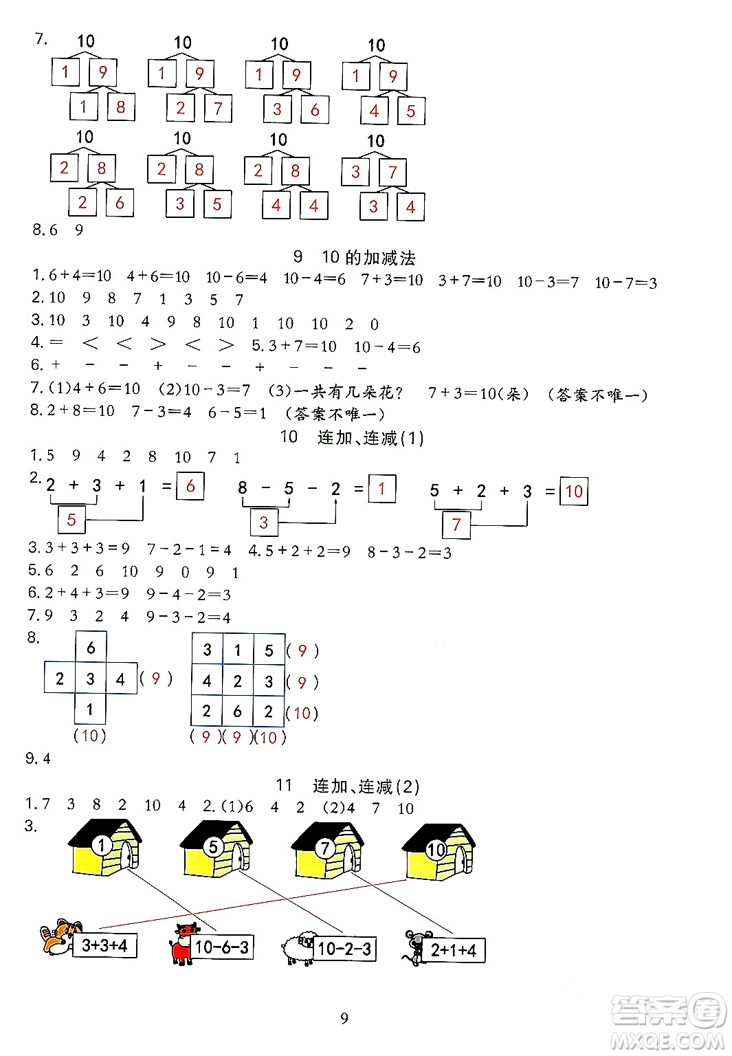 浙江教育出版社2023年秋全優(yōu)方案夯實(shí)與提高一年級(jí)數(shù)學(xué)上冊(cè)人教版答案