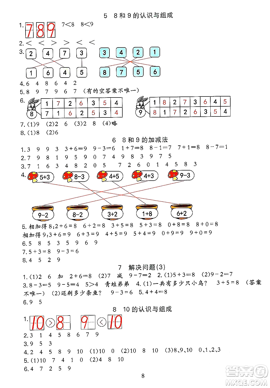 浙江教育出版社2023年秋全優(yōu)方案夯實(shí)與提高一年級(jí)數(shù)學(xué)上冊(cè)人教版答案