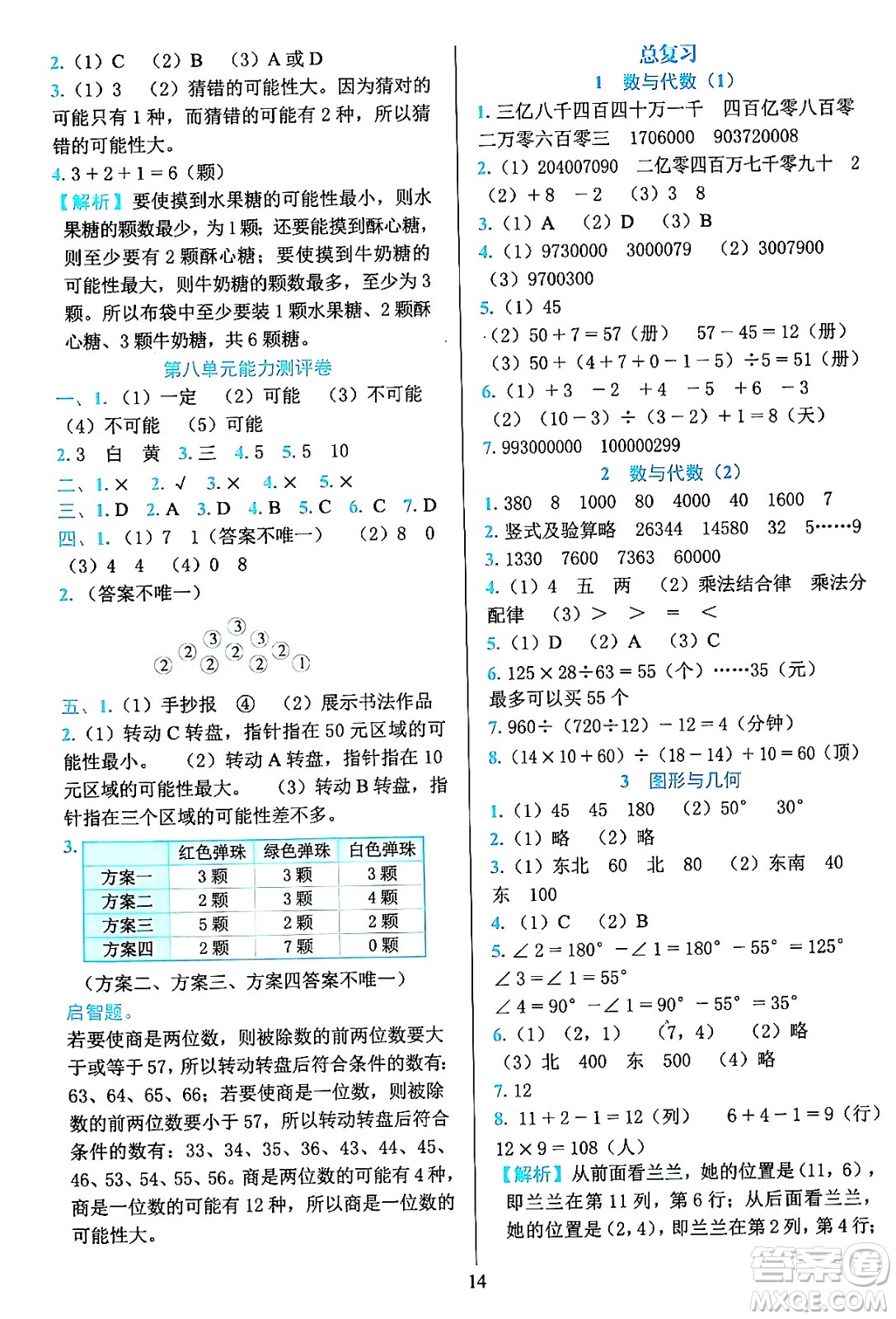 浙江教育出版社2023年秋全優(yōu)方案夯實與提高四年級數(shù)學(xué)上冊北師大版答案