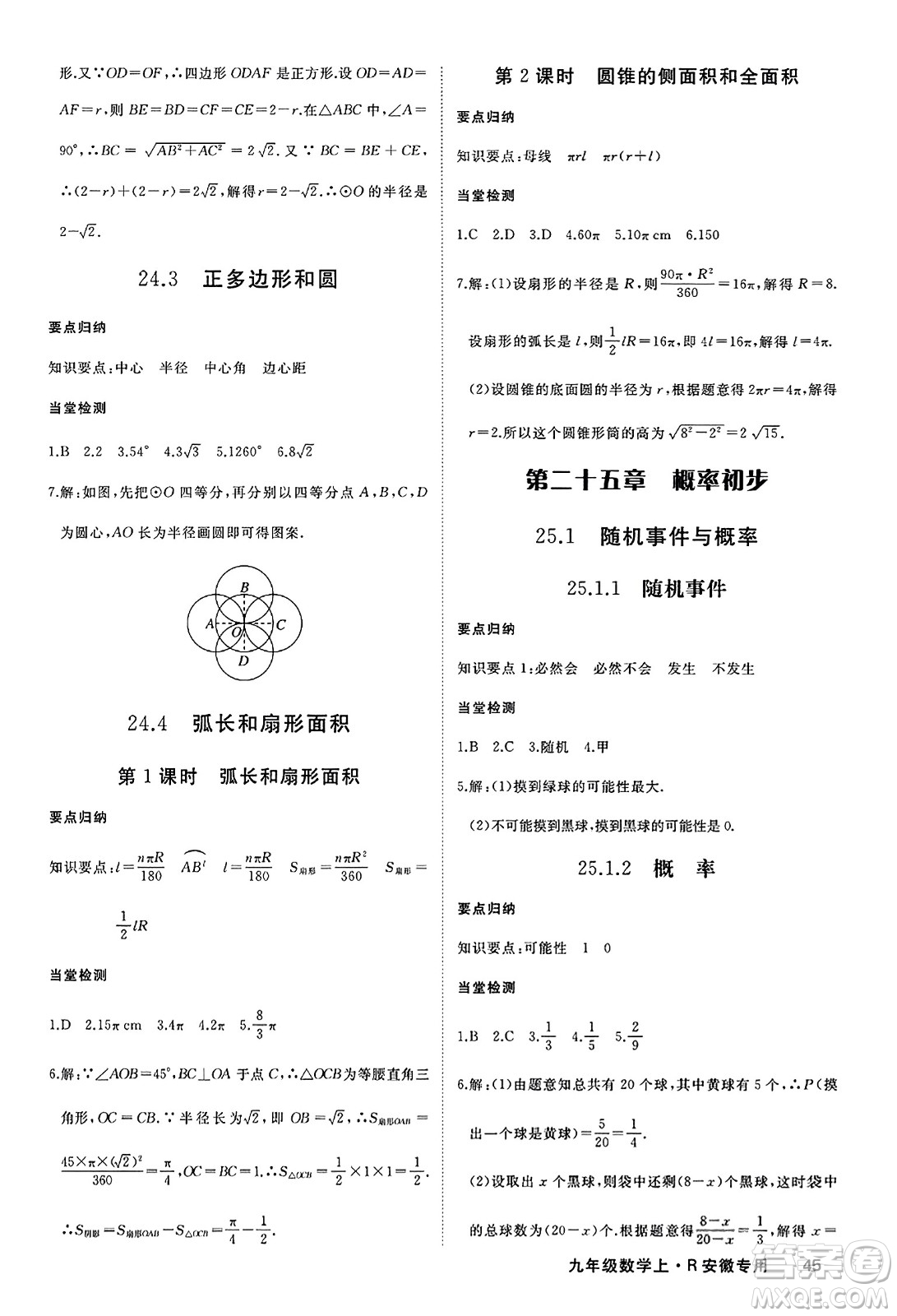 延邊大學(xué)出版社2023年秋學(xué)練優(yōu)九年級(jí)數(shù)學(xué)上冊(cè)人教版安徽專版答案