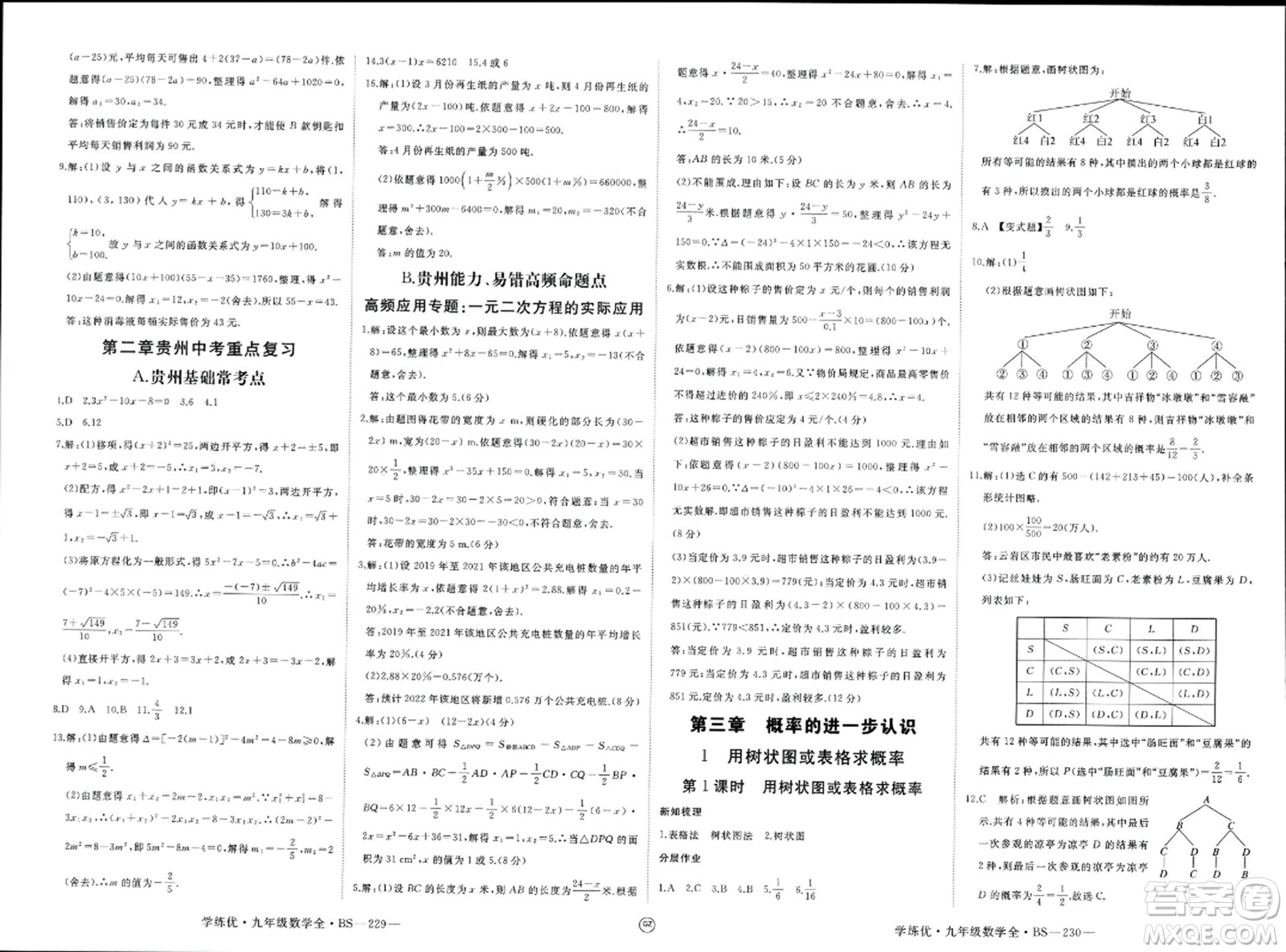 延邊大學(xué)出版社2023年秋學(xué)練優(yōu)九年級(jí)數(shù)學(xué)上冊(cè)北師大版貴州專版答案