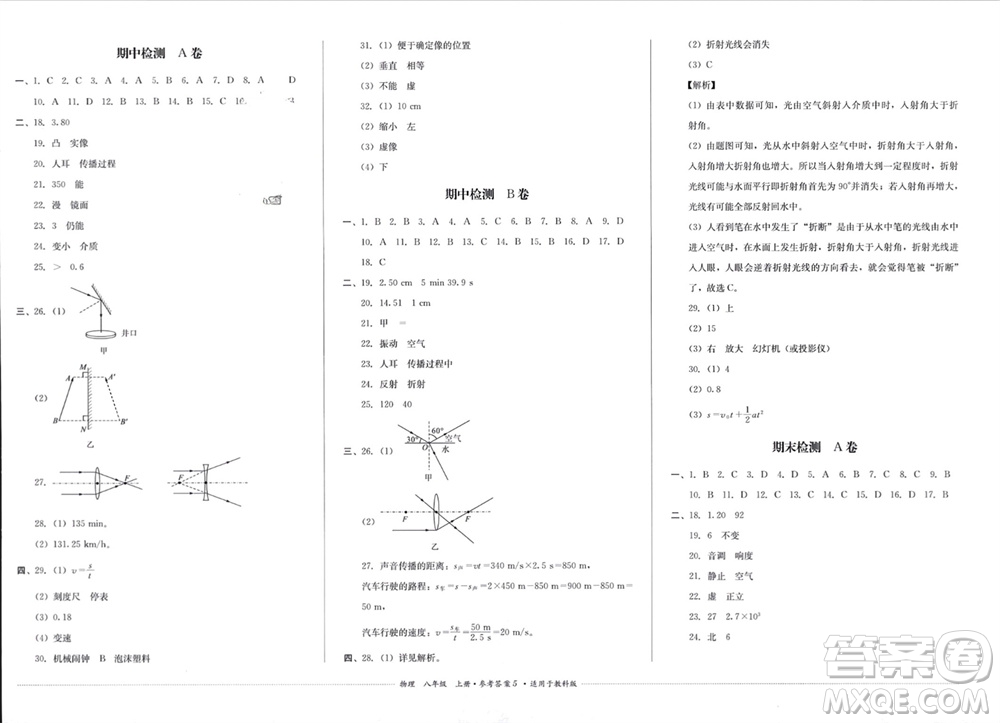 四川教育出版社2023年秋學(xué)情點(diǎn)評(píng)八年級(jí)物理上冊(cè)教科版參考答案