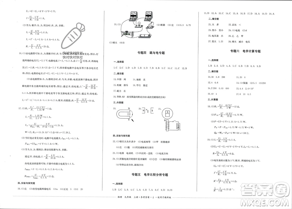 四川教育出版社2023年秋學情點評九年級物理上冊教科版參考答案