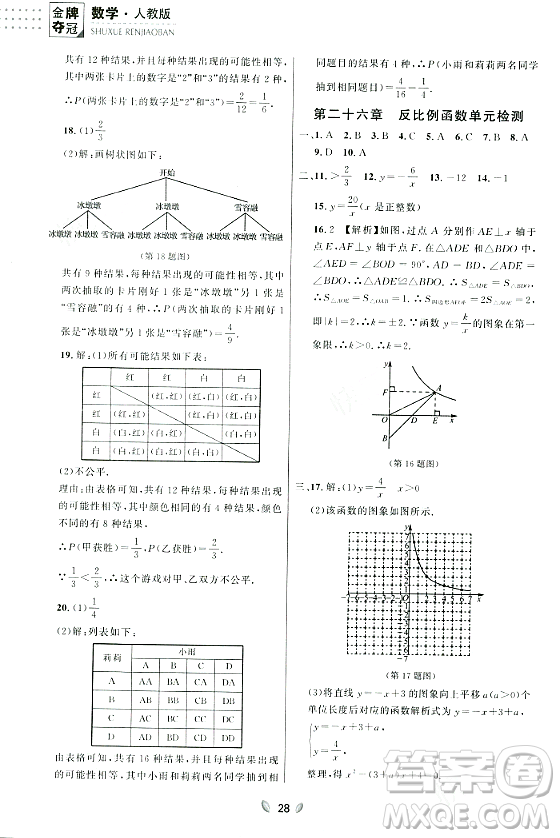 延邊大學(xué)出版社2023年秋點石成金金牌奪冠九年級數(shù)學(xué)全一冊人教版遼寧專版答案