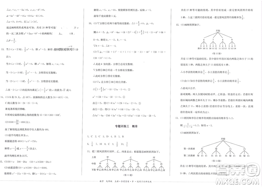 四川教育出版社2023年秋學(xué)情點評九年級數(shù)學(xué)上冊北師大版參考答案