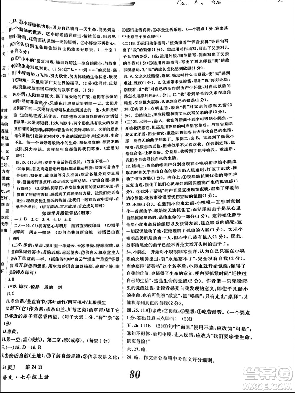 北京時(shí)代華文書(shū)局2023年秋全效學(xué)習(xí)學(xué)業(yè)評(píng)價(jià)方案七年級(jí)語(yǔ)文上冊(cè)人教版參考答案