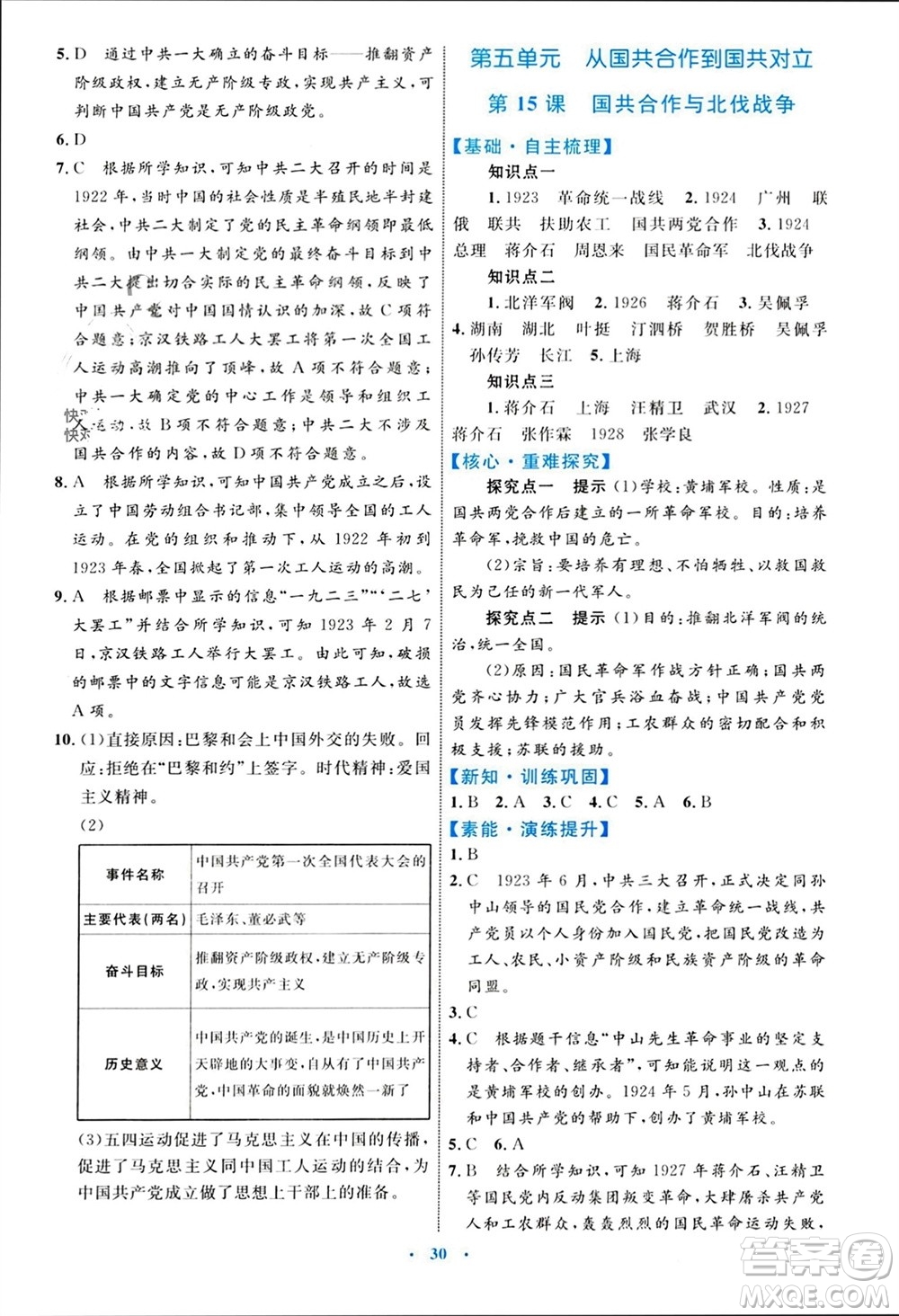 內(nèi)蒙古教育出版社2023年秋初中同步學(xué)習(xí)目標(biāo)與檢測八年級歷史上冊人教版參考答案