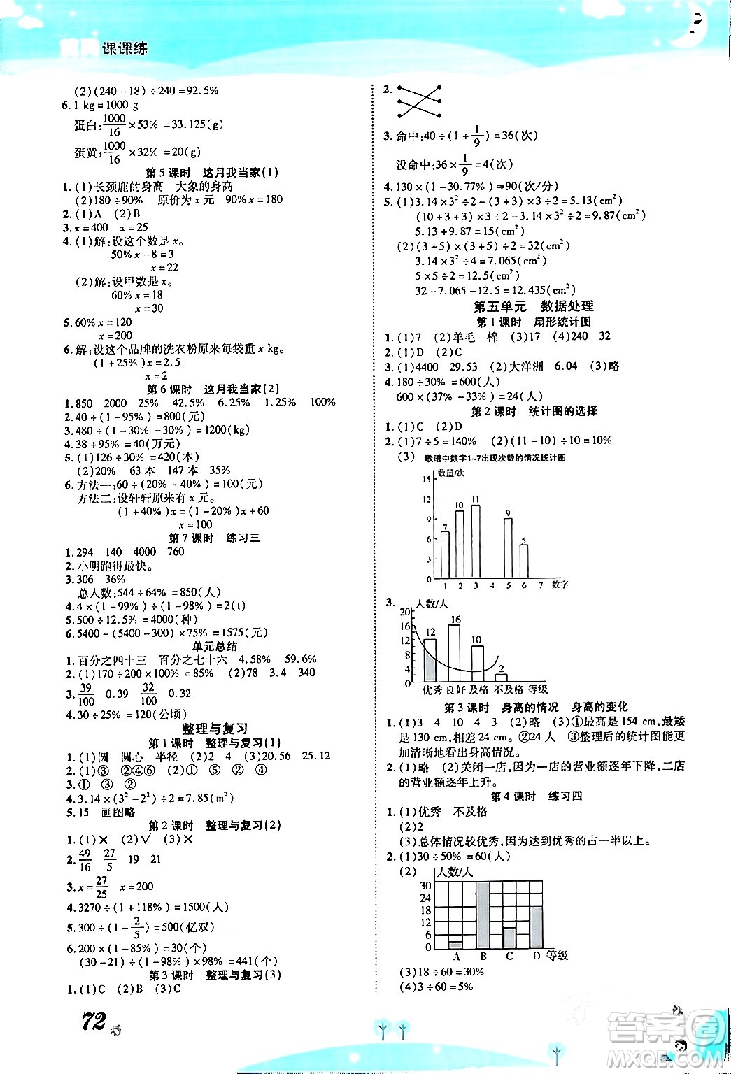 古州古籍出版社2023年秋黃岡課課練六年級數(shù)學(xué)上冊北師大版答案