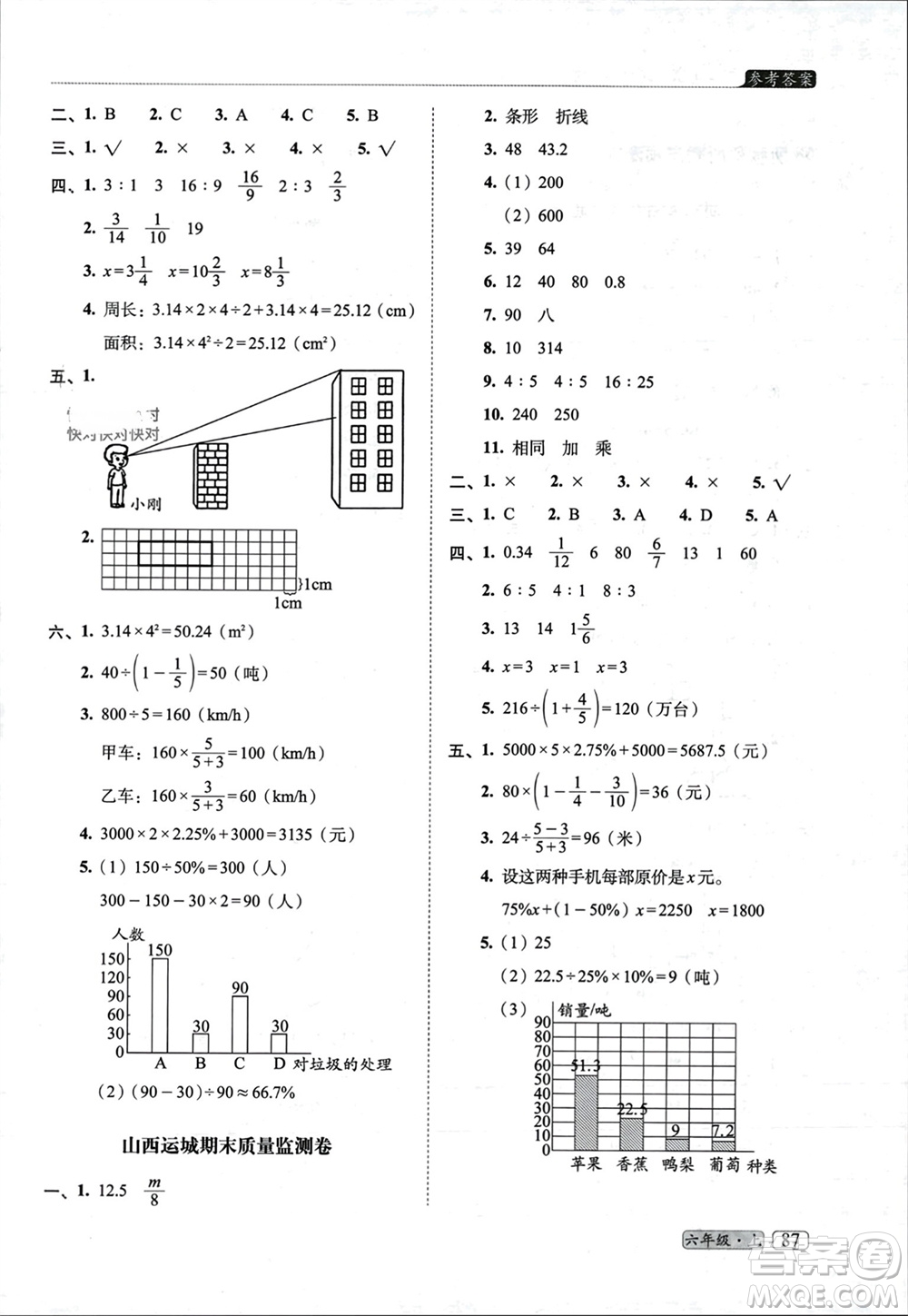 長春出版社2023年秋68所助學叢書小學名校期末考試真題真卷精編六年級數學上冊北師大版參考答案