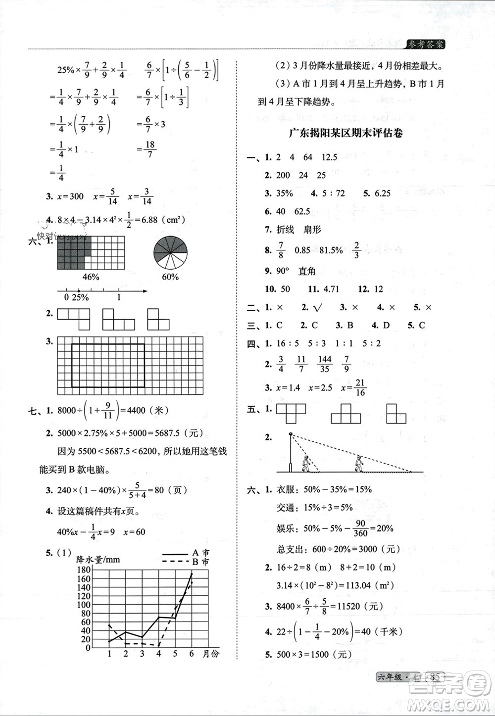 長春出版社2023年秋68所助學叢書小學名校期末考試真題真卷精編六年級數學上冊北師大版參考答案