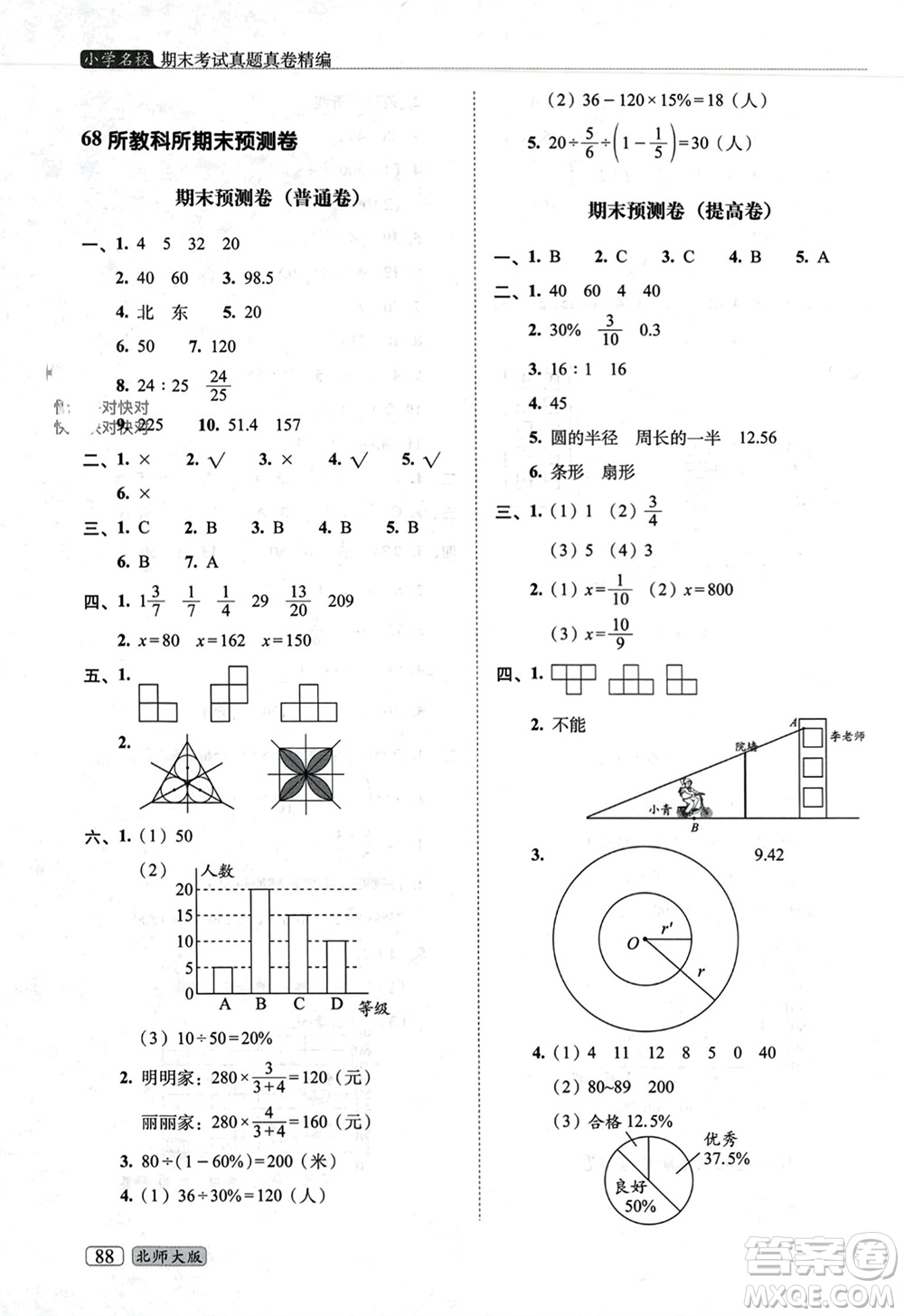 長春出版社2023年秋68所助學叢書小學名校期末考試真題真卷精編六年級數學上冊北師大版參考答案