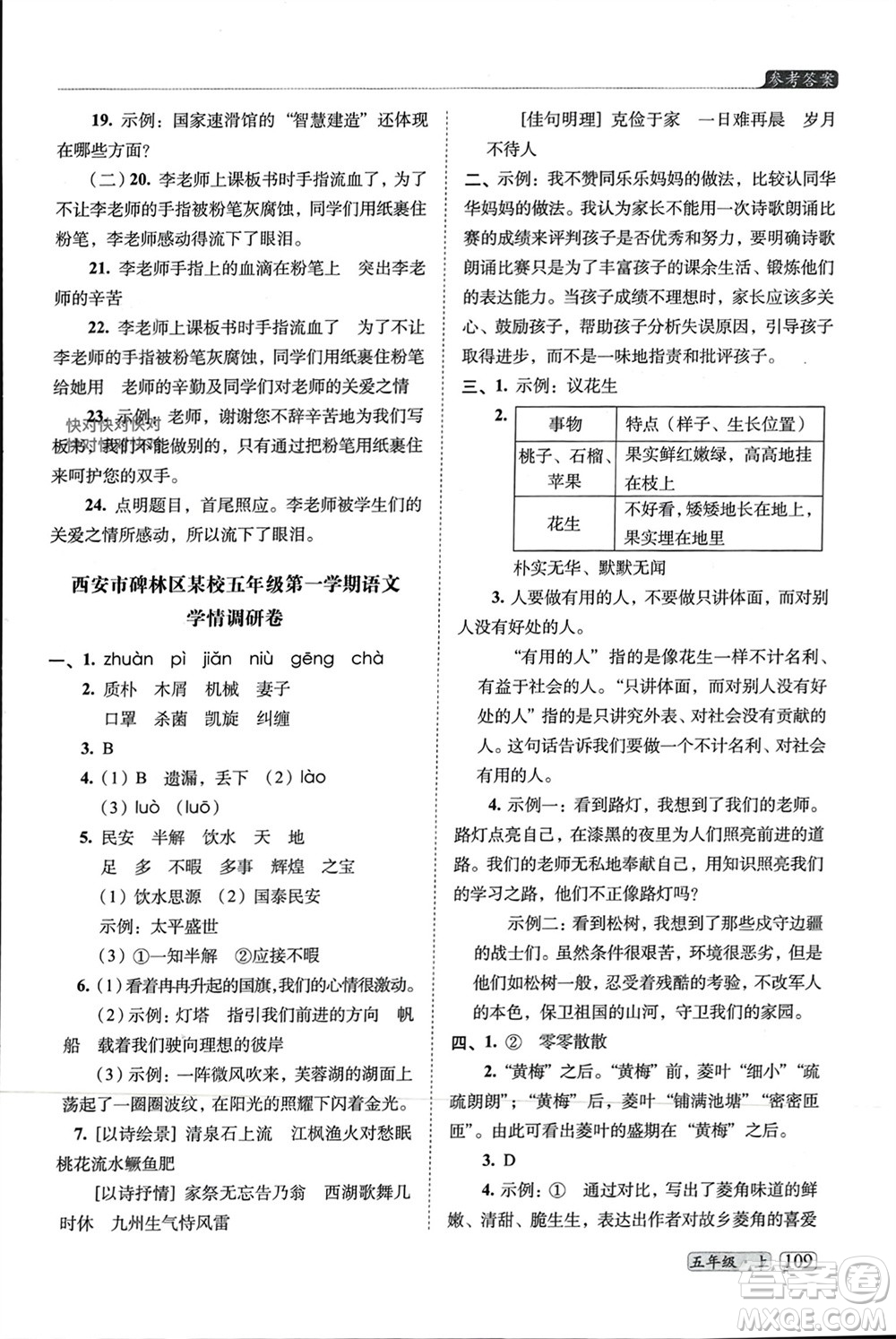 長春出版社2023年秋68所助學(xué)叢書小學(xué)名校期末考試真題真卷精編五年級(jí)語文上冊(cè)人教版參考答案