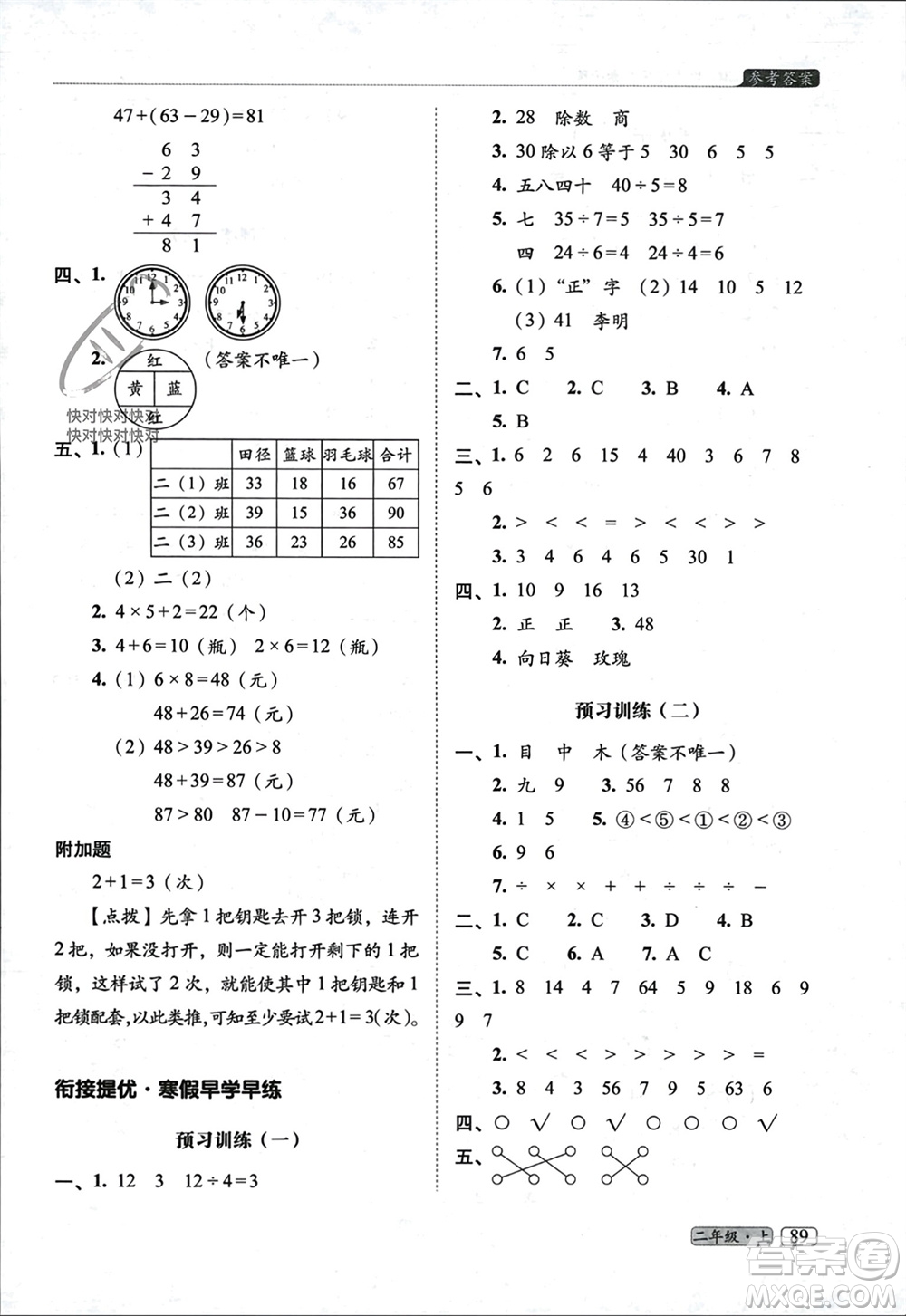 長春出版社2023年秋68所助學(xué)叢書小學(xué)名校期末考試真題真卷精編二年級(jí)數(shù)學(xué)上冊人教版參考答案