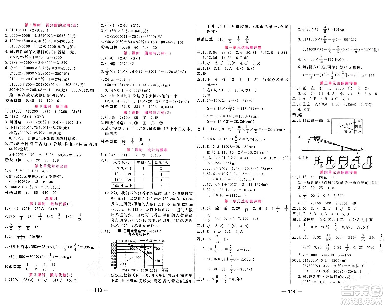 天津科學技術出版社2023年秋奪冠新課堂隨堂練測六年級數學上冊北師大版答案