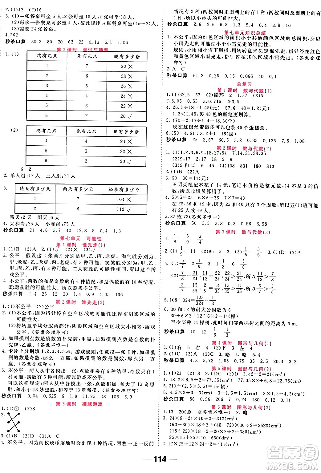 天津科學(xué)技術(shù)出版社2023年秋奪冠新課堂隨堂練測五年級數(shù)學(xué)上冊北師大版答案