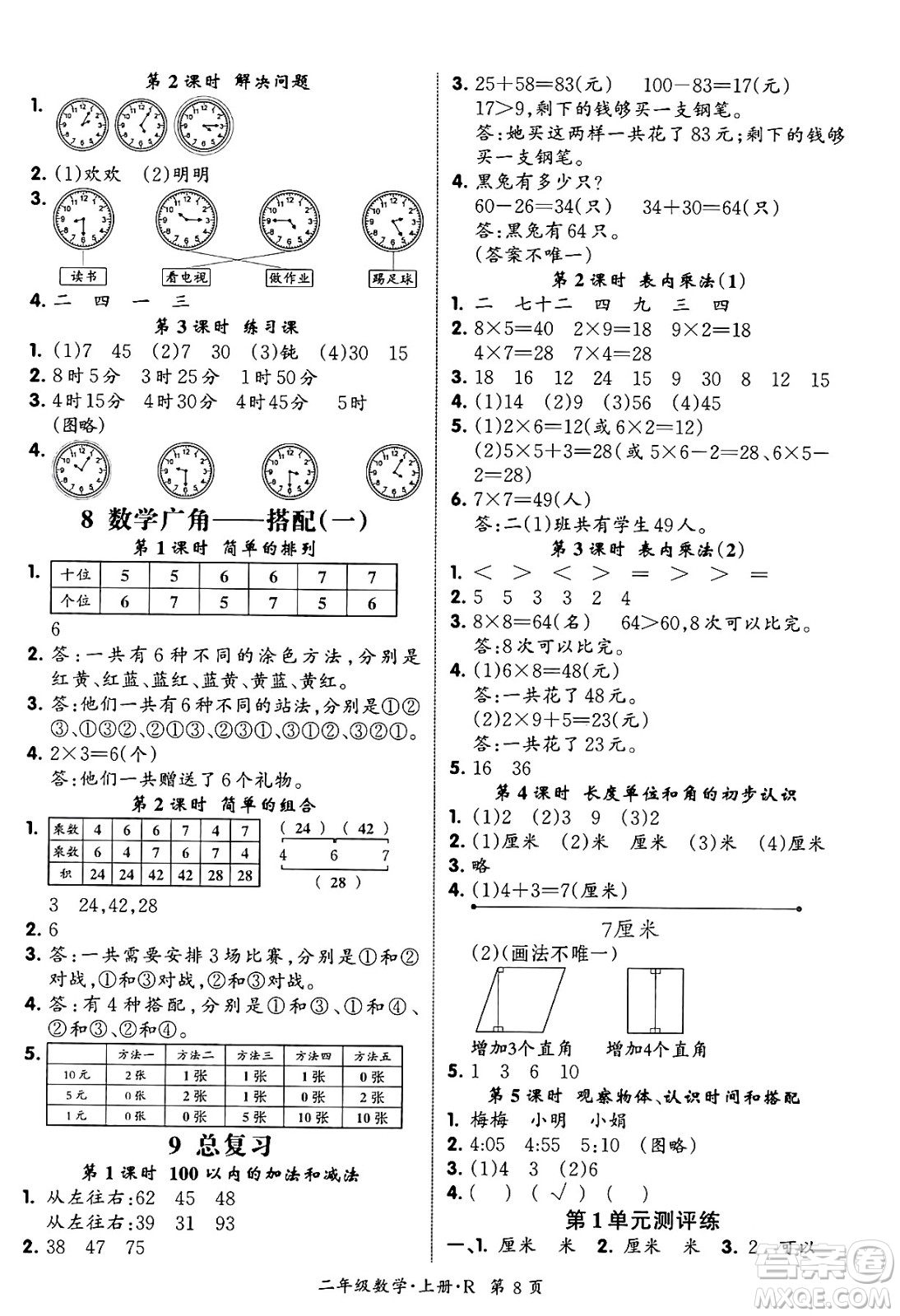 吉林教育出版社2023年秋啟航新課堂二年級數(shù)學(xué)上冊人教版答案