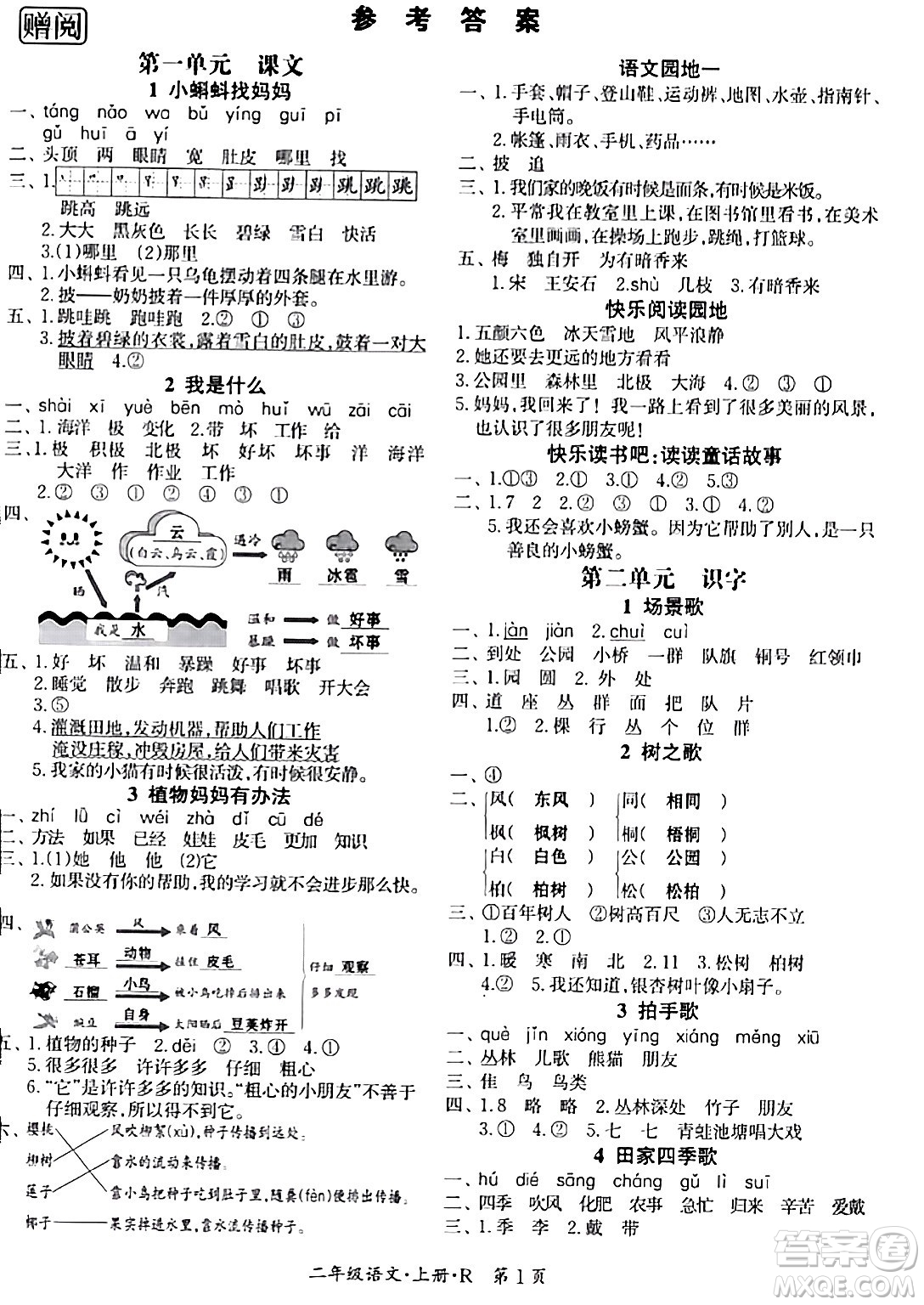 吉林教育出版社2023年秋啟航新課堂二年級語文上冊人教版答案