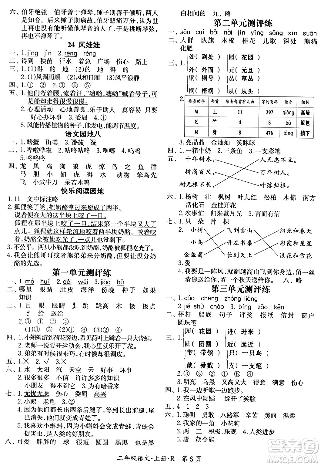 吉林教育出版社2023年秋啟航新課堂二年級語文上冊人教版答案