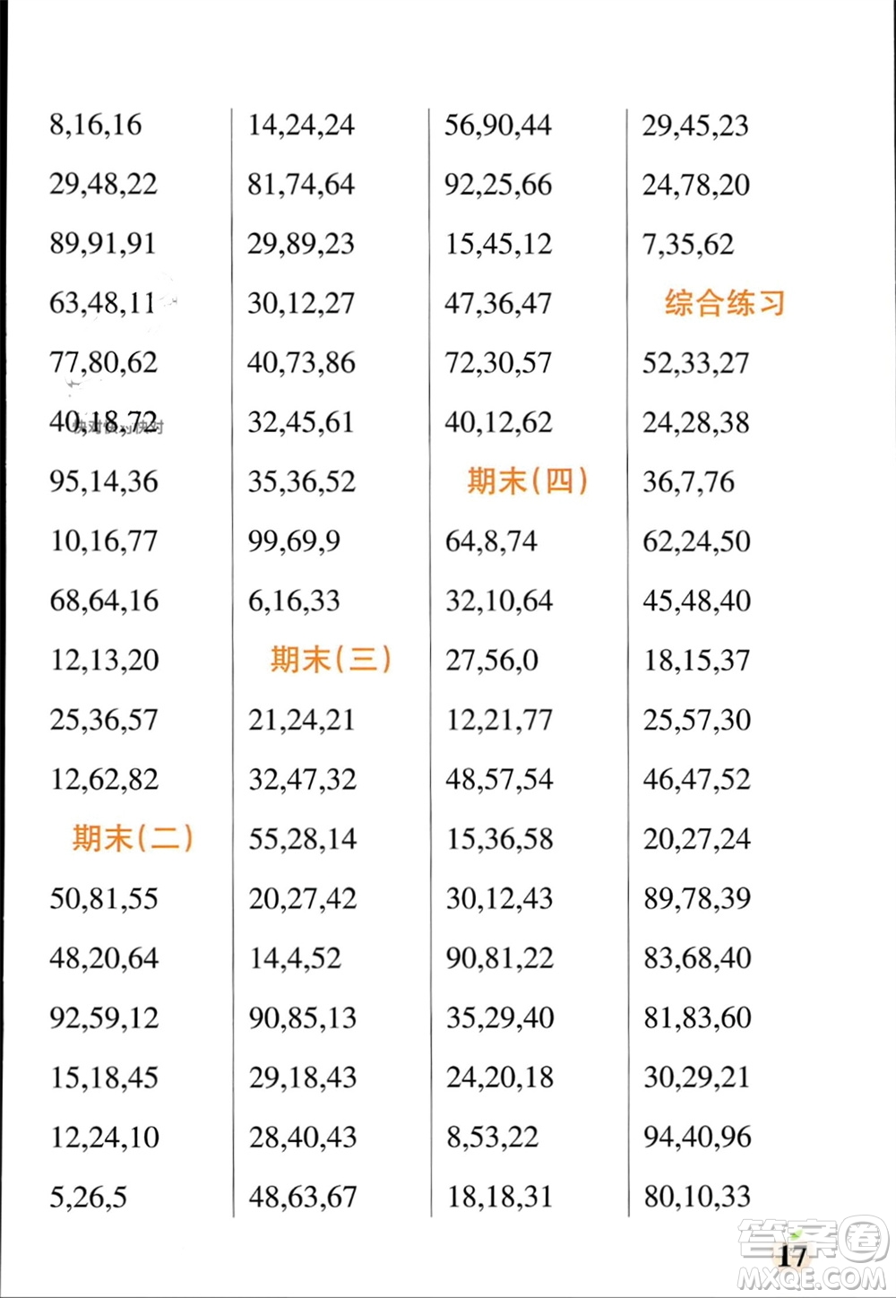 陜西師范大學出版總社有限公司2023年秋小學學霸單元期末標準卷二年級數學上冊人教版參考答案