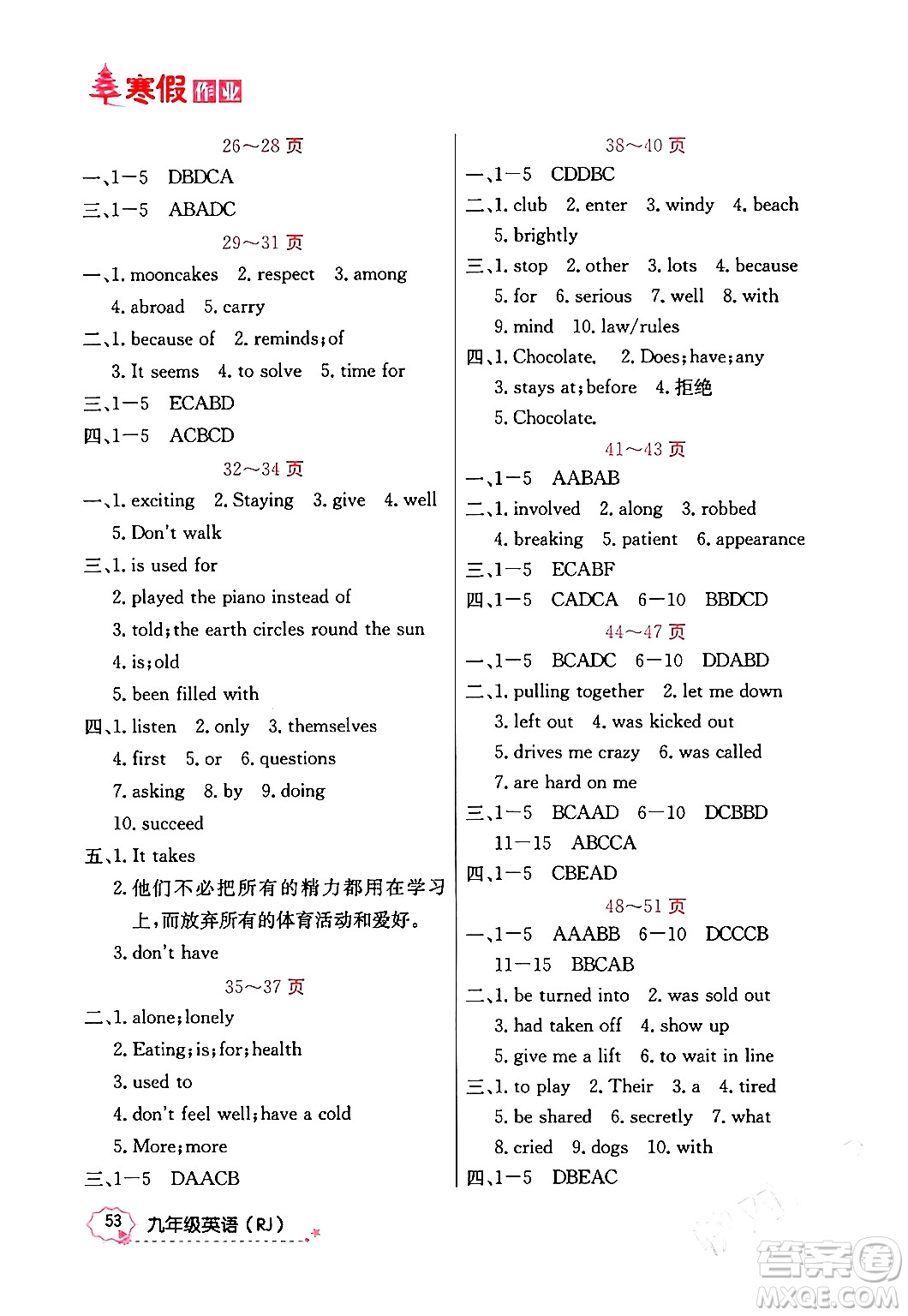 延邊教育出版社2024年寒假作業(yè)九年級(jí)英語(yǔ)人教版答案