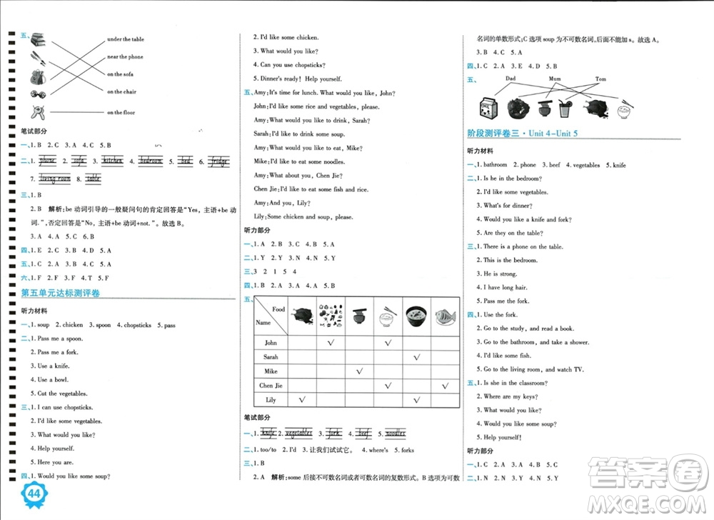 開明出版社2023年秋期末100分沖刺卷四年級英語上冊人教版參考答案