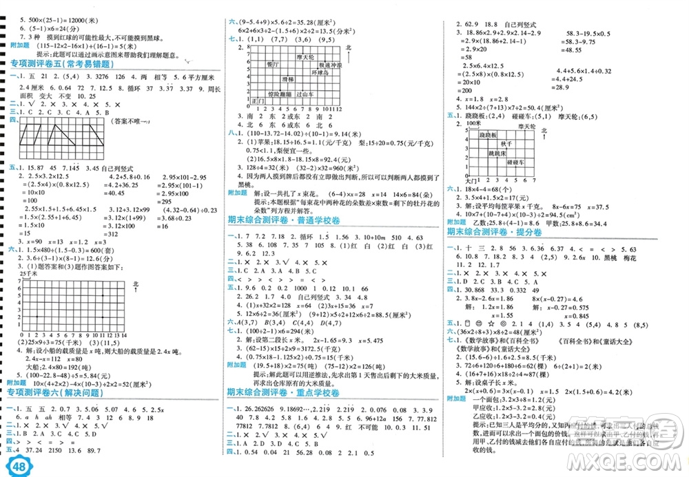 開明出版社2023年秋期末100分沖刺卷五年級數學上冊人教版參考答案