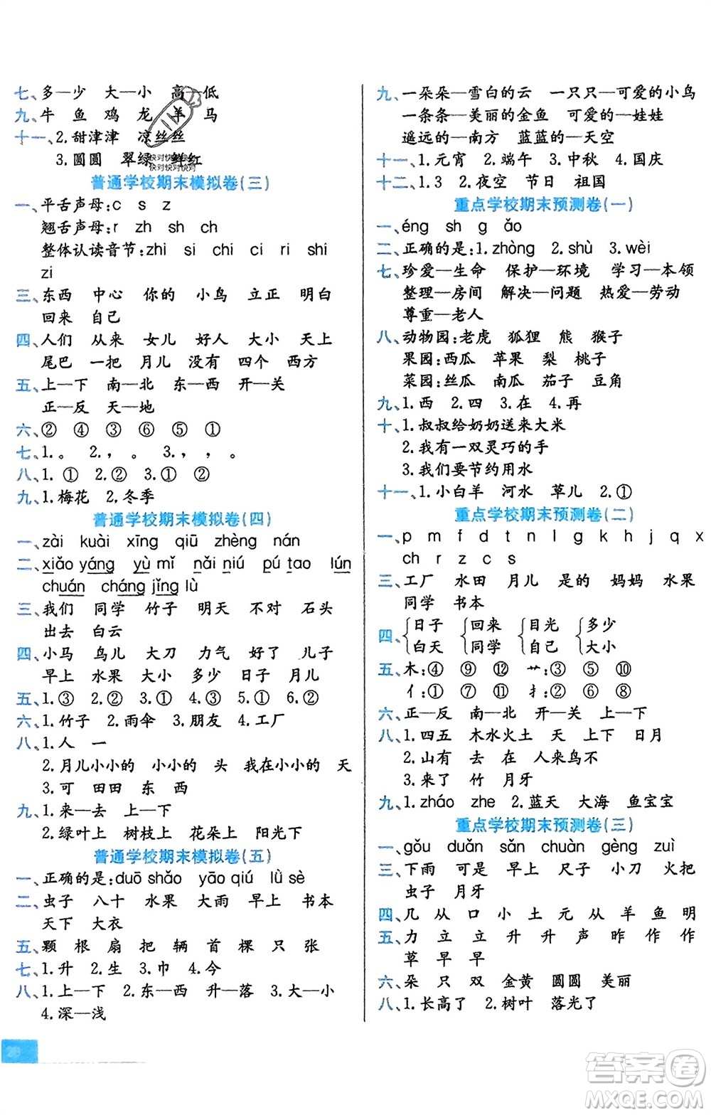 合肥工業(yè)大學(xué)出版社2023年秋期末沖刺100分金卷一年級(jí)語文上冊(cè)通用版參考答案