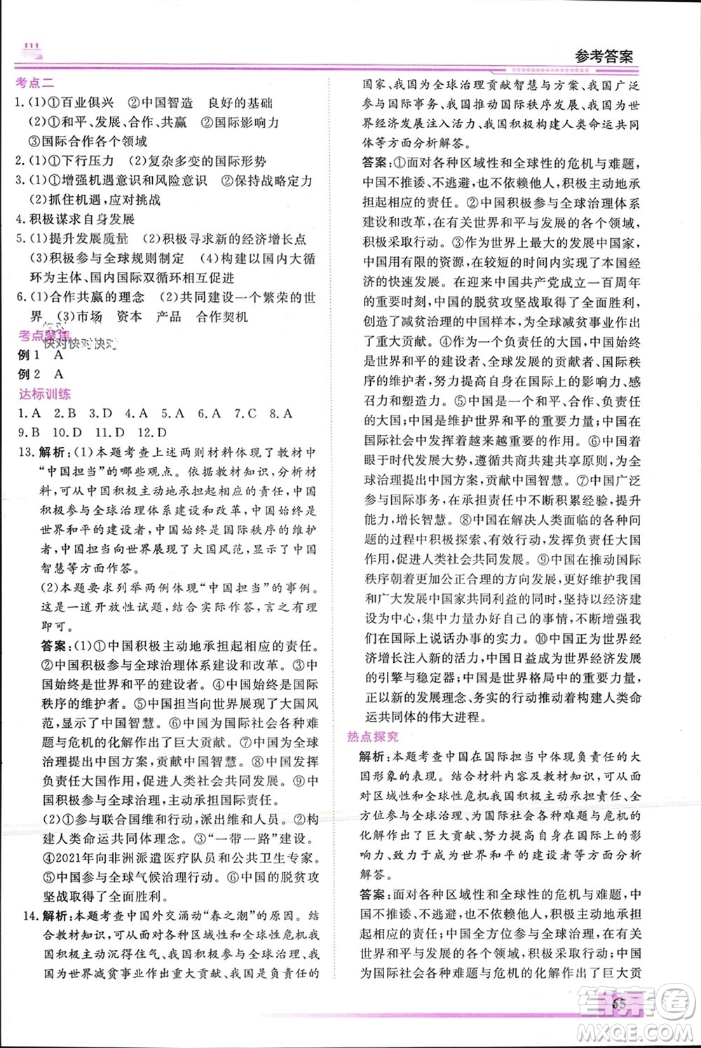 內(nèi)蒙古大學(xué)出版社2024文軒假期生活指導(dǎo)寒假作業(yè)九年級(jí)道德與法治課標(biāo)版參考答案