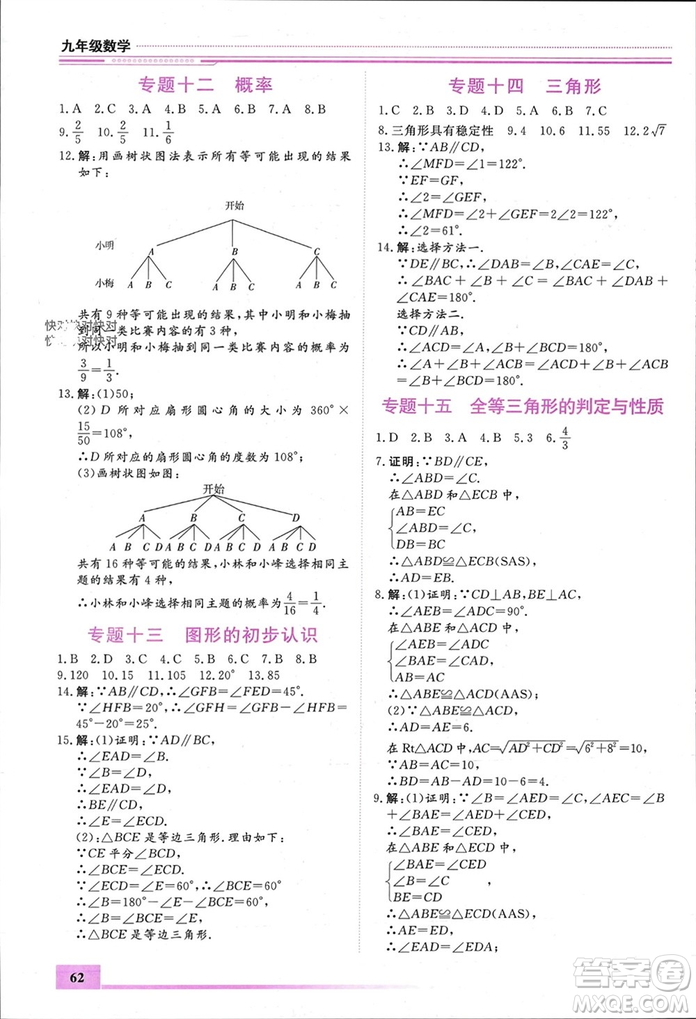 內(nèi)蒙古大學出版社2024文軒假期生活指導(dǎo)寒假作業(yè)九年級數(shù)學課標版參考答案