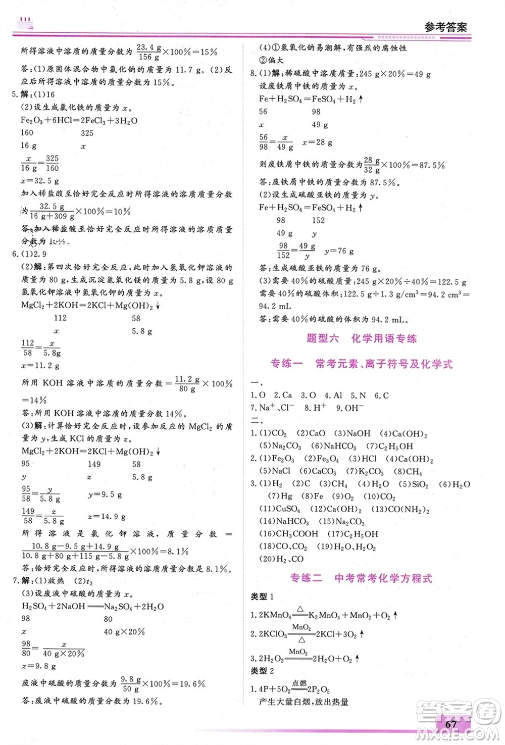 內(nèi)蒙古大學(xué)出版社2024文軒假期生活指導(dǎo)寒假作業(yè)九年級化學(xué)課標(biāo)版參考答案